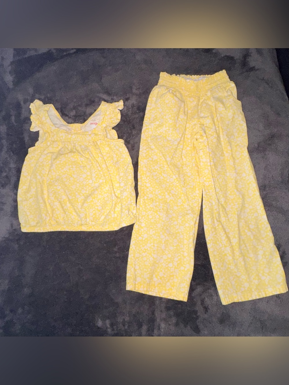 Girls Yellow 2 Piece Tank Top & Pants Floral Cat & Jack Outfit size 5/6